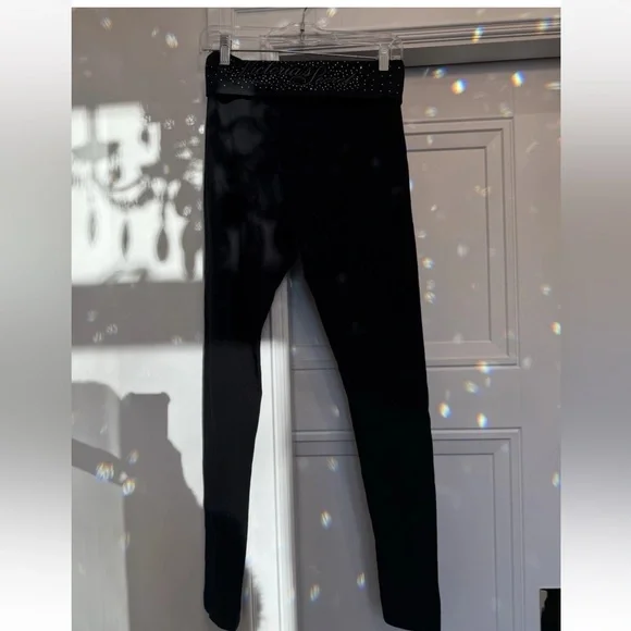 VICTORIAS SECRET FOLD OVER LEGGINGS BLACK BLING CRYSTALS SMALL - Picture 3 of 6